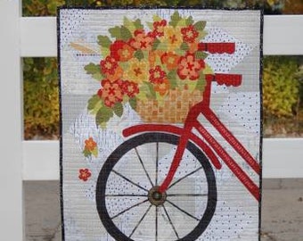 Modèle de courtepointe d’art de fleurs et de rayons - Cotton Street Commons CSC208, modèle de courtepointe d’applique et de collage, modèle de courtepointe d’art de vélo