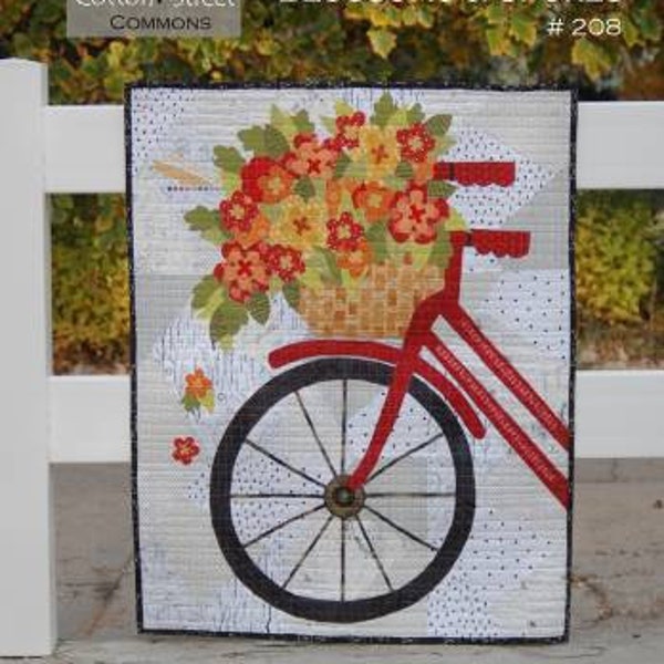 Blossoms and Spokes Art Quilt Pattern - Cotton Street Commons CSC208, Applique and Collage Quilt Pattern, Bicycle Art Quilt Pattern