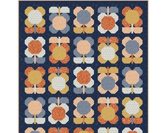 Folk Blooms Quilt Pattern - Pen & Paper Patterns PPP26, Pieced Flowers Quilt Pattern, Fat Quarter Friendly Flowers Quilt Pattern