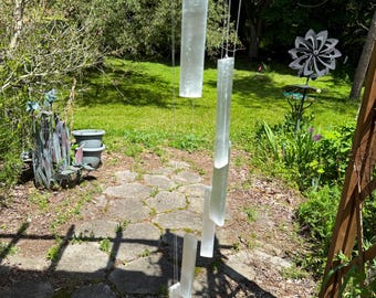 Campanillas de selenita cristalina: soporte de madera de abedul, sonido relajante (AC2061N)