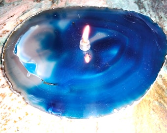 One of a Kind 6 3/4" Wide Blue Cloud Agate Candle (Blue) (C10188B)