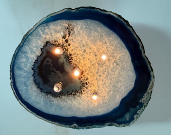Handmade Crystal Eye Agate 5 Flame Oil Candle - Blue Crystal Accent (C10336B)