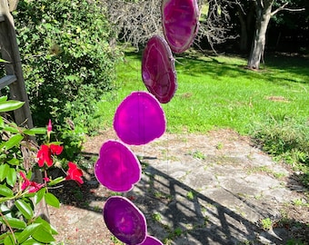 Hand Made in USA 7 Piece Very Large Agate Chimes (Pink) - Maple Wood (AC1451PK)