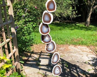 Hand Made in USA Very Rare 44" Long 8 Piece White Rimmed Banded Agate Chimes (Natural) - Sour Wood (AC1225N)