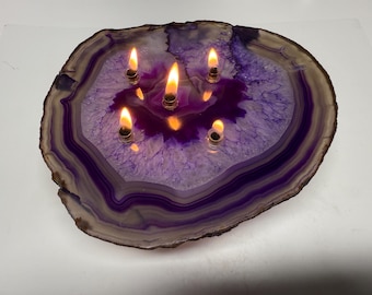 Handmade Crystal Eye Banded 5 Flame Agate Candle (Purple) (1 Reservoir) (C10343P)