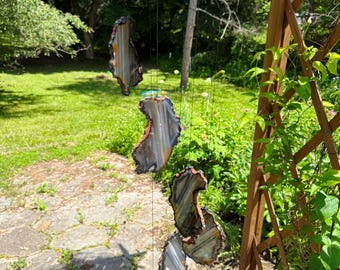 Made in USA 30 1/2" Long 6 Piece Rare Distressed Striped Agate Chimes (Natural) - Birch Wood (AC1971N)