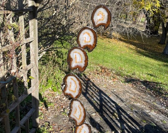 Hand Made in USA Rare 37 3/4" Long 7 Piece Distressed Color Banded Agate Chimes (Natural) - Maple Wood (A1474N)