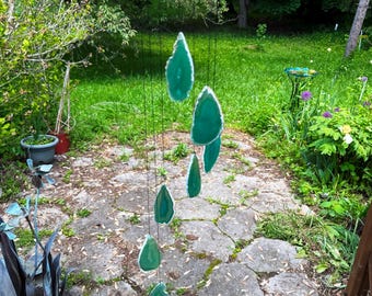 Hand Made in USA 7 Piece Agate Chimes (Green) - Maple Wood (AC1968G)