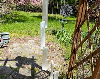 Crystal Clear Selenite Chimes: Birch Wood Stand, Calming Sound (AC1957N)