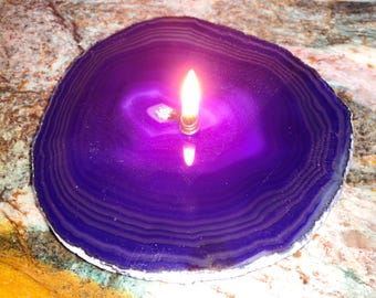 Handmade Purple Agate Candle: Single Flame Banded Oil Candle, 5 1/2" (C10061P)