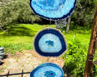 Molinillo de viento gigante de ágata con ojo de cristal, de 55 cm de largo y 4 piezas, hecho a mano en EE. UU. (color azul) - (S50116B)