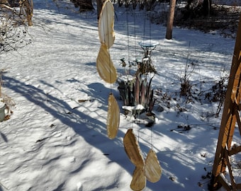 Handmade Agate Wind Chimes: Yellow Agate Slices, Birch Wood Holder (AC2038Y)