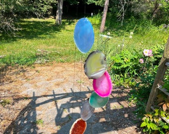 Hand Made in USA 7 Piece Agate Chimes (Mixed Colors) - Maple Wood (AC1729M)