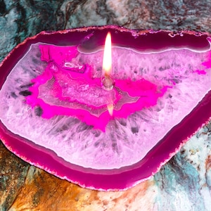 Hand Made in USA Rare Colorful 7&quot; Crystal Eye Agate Candle (Pink) (C10204PK) (1 Oil Reservoir)