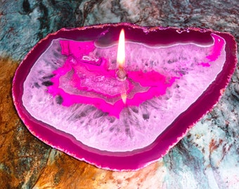 Vela de aceite de ágata rosa hecha a mano - 18 cm (C10204PK)