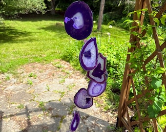 Hand Made in USA 7 Piece Large Agate Chimes (Purple) - Birch Wood (AC1973P)