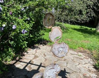 Rutilated Agate Wind Chime: Maple Wood, Handmade, 35" Long (AC1800N)