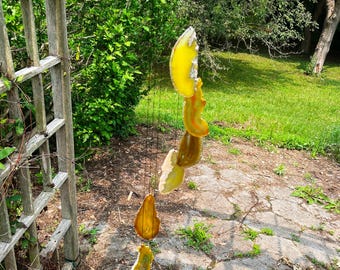 Handmade Agate Wind Chimes: Yellow Stone Slices, Maple Wood (AC1767Y)