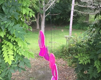 Hand Made in USA 7 Piece Hollow Agate Chimes (Pink) - Maple Wood (AC1016PK)