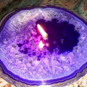 Hand Made in USA Colorful 6 3/4&quot; Crystal Eye Agate Candle (Purple) (C10239P)