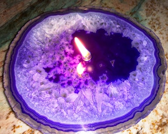 Hand Made in USA Colorful 6 3/4" Crystal Eye Agate Candle (Purple) (C10239P)