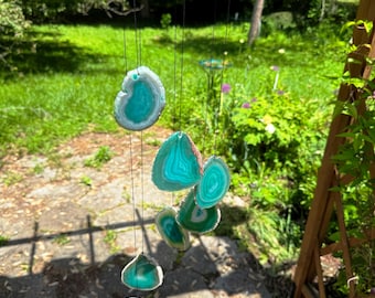 Campanillas de ágata de 7 piezas, hechas a mano en EE. UU. (verdes) - Madera de arce (AC1970G)