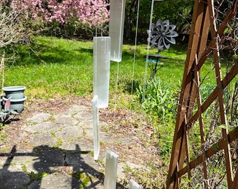 Crystal Clear Selenite Chimes: Birch Wood Stand, Calming Sound (AC2056N)