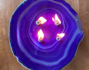 Handmade Purple Agate Candle: 4-Flame Crystal Oil Candle, 8" (C10314P)
