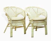 Set of 2 Pelangi Rattan Wicker Dining Arm Chairs Handmade, White Wash