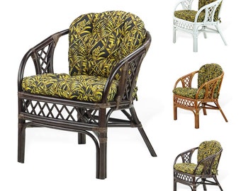 Colonial 2 Natural Rattan Wicker Chairs Malibu Lounge Set of 4 Loveseat with Dark Brown Cushions and Coffee Table w/Glass Handmade Colonial 2 Natural Rattan Wicker Chairs Malibu Lounge Set of 4 Loveseat with Dark Brown Cushions and Coffee Table w/Glass Handmade