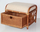 Krit Handmade Rattan Wicker Ottoman Footstool Pouf w Basket w Cushion, Colonial