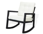 Patio Resin Outdoor Rattan Wicker Garden Rocking Chair w Cushion, Black Color