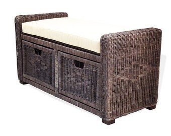 Bruno Handmade 35 Inch Rattan Wicker Organizer Ottoman Two Etsy