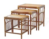 Natural Rattan Wicker Handmade Set of 3-pc End Coffee Nesting Tables, Colonial