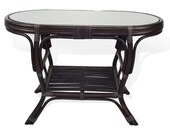 Pelangi Natural Rattan Wicker Handmade Oval Coffee Table with Glass Top, Dark Brown