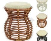 Milan Handmade Natural Rattan Wicker Ottoman Stool Vanity Bedroom Fully Assembled, Colonial