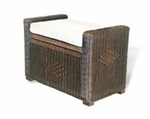 Bruno Handmade 26 Inch Rattan Wicker Chest Storage Trunk Organizer Ottoman W cushion, Dark Brown