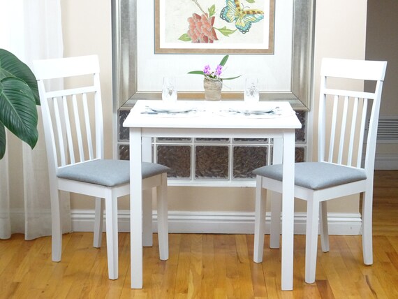 Modern Set of 3 Dining Kitchen Square Wooden Table with 2 Alba Armchairs Gray Color SK New Intwriors