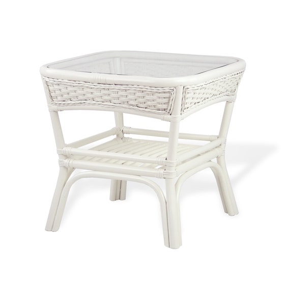 Natural Rattan Wicker Handmade Square Small Coffee Table w//Glass Top 5 Colors