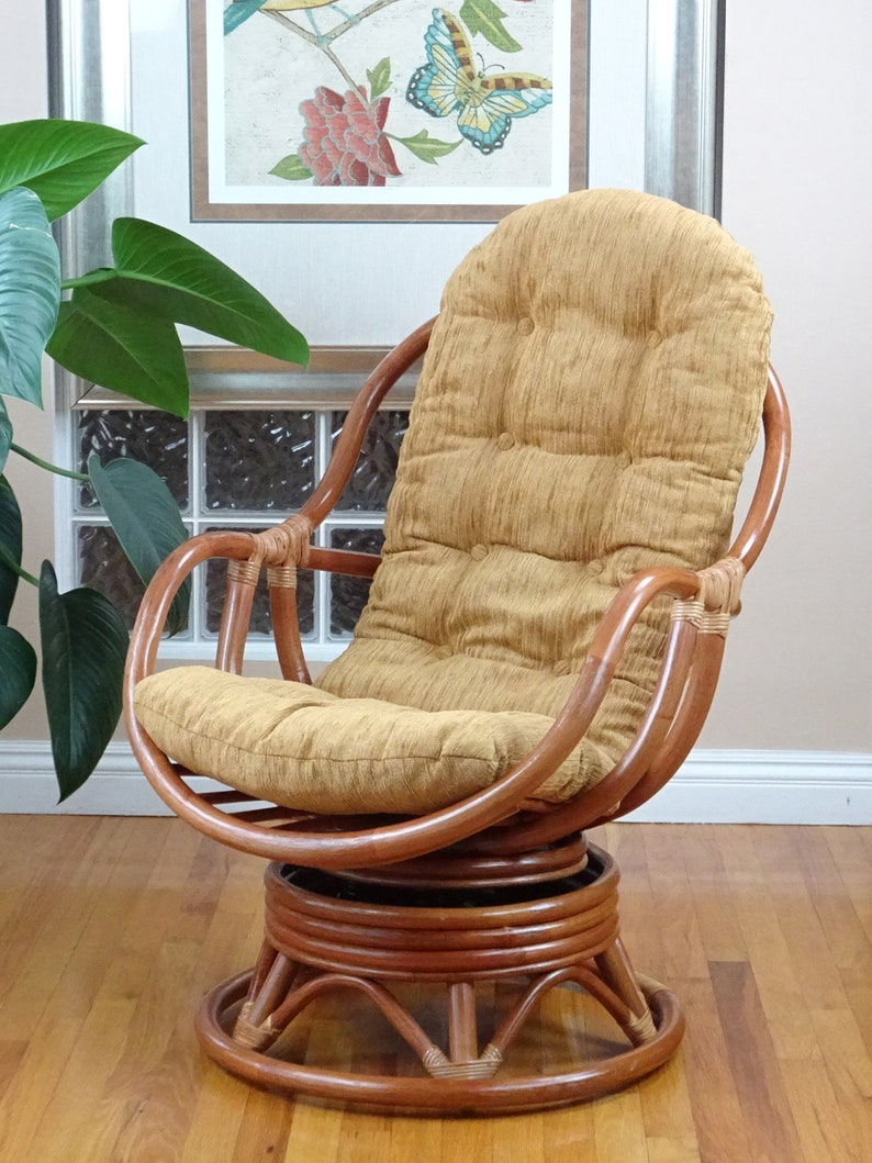 Bali Lounge Swivel Rocking Chair Rattan Wicker Handmade with Light