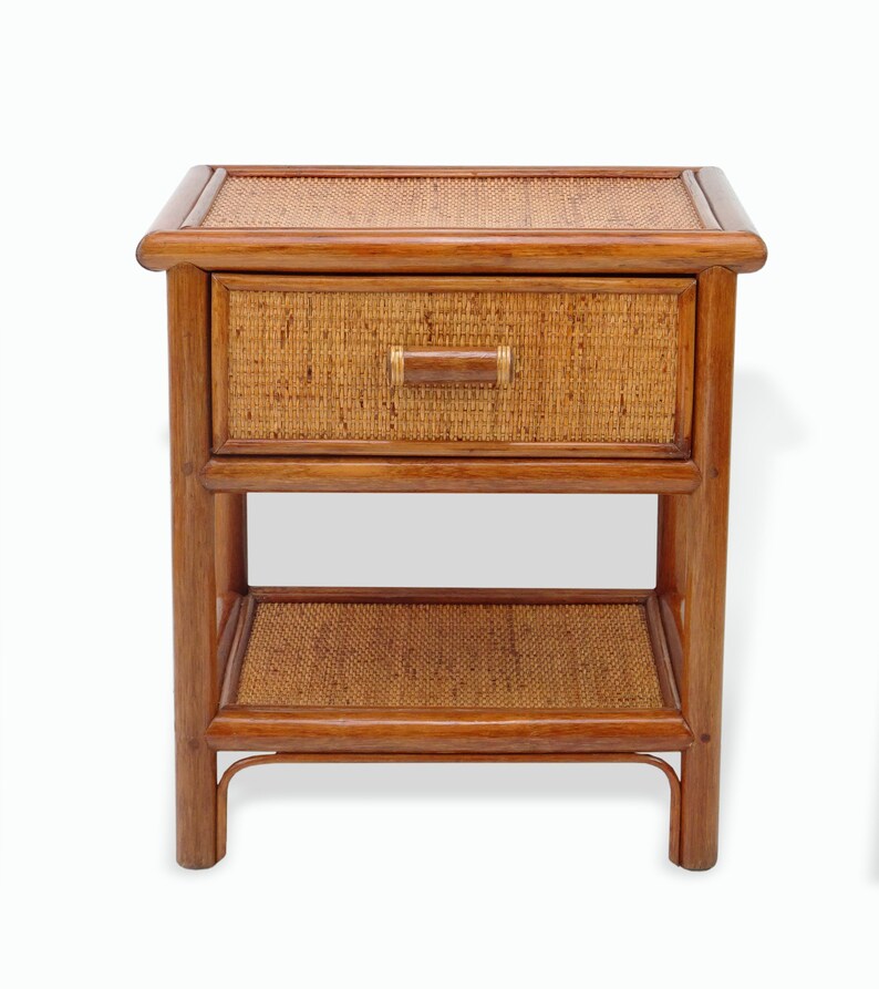 Natural Rattan Wicker Night Table w/ 1 Drawer Handmade Etsy