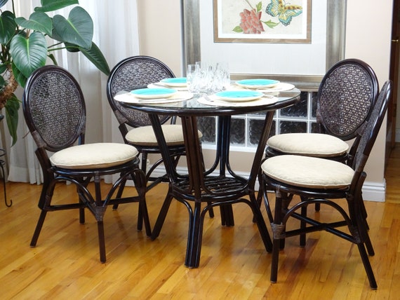 Rattan Wicker Dining Set Of 4 Denver Side Chairs With Cream Etsy