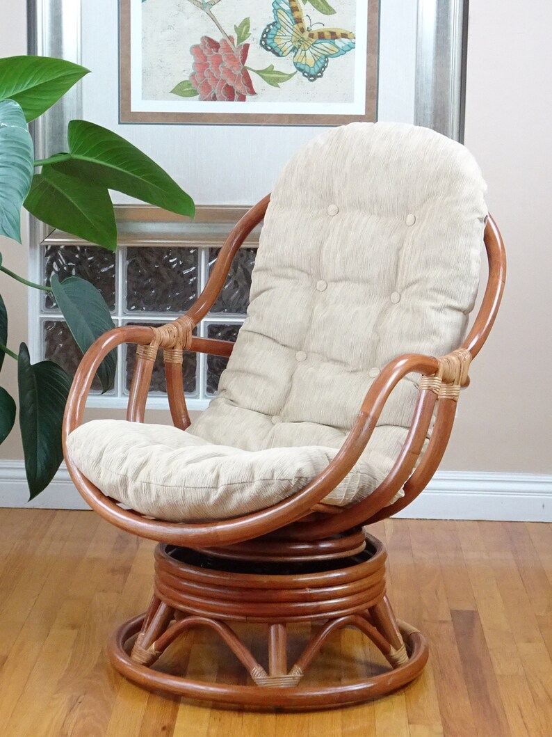 Bali Lounge Swivel Rocking Chair Rattan Wicker Handmade with Light