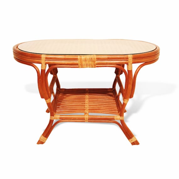 Leo Handmade Rattan Wicker SMALL Round Accent End Coffee Table with Glass Top