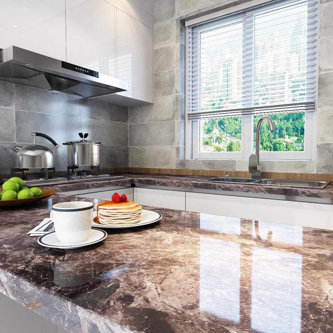 Dark Brown Marble Waterproof Marble Countertop Decorative Etsy