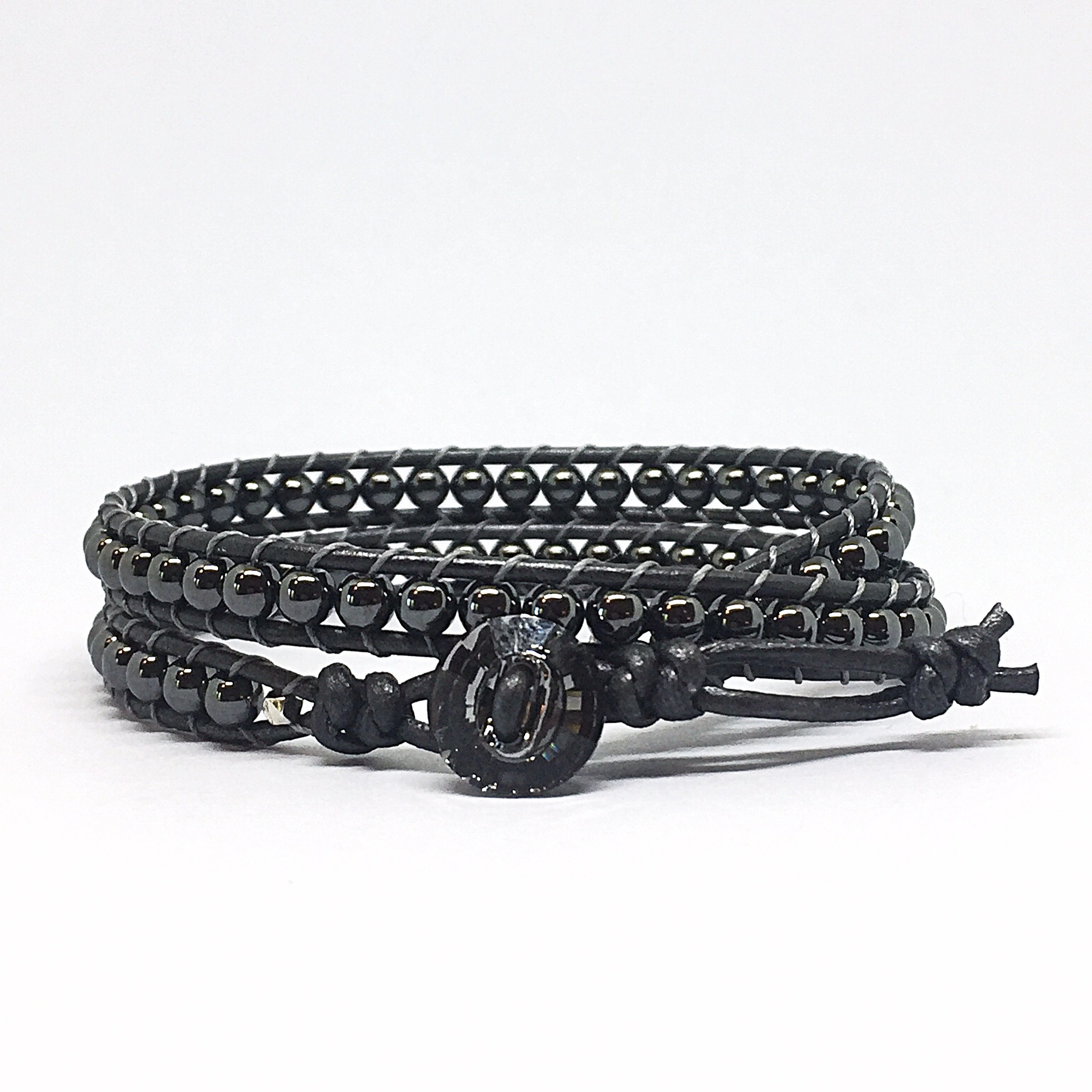 Hematite Bracelet Leather Wrap Bracelet for Women Beaded Etsy