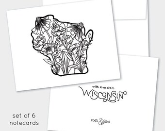 Floral Wisconsin Note Card Set of 6 | Wildflower | Note card Set