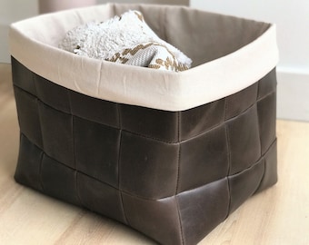 Leather Storage Bin, Storage Basket, Living Room Decoration Bin, Laundry Hamper, Laundry Leather Basket, Blanket Bin, Shoe Basket