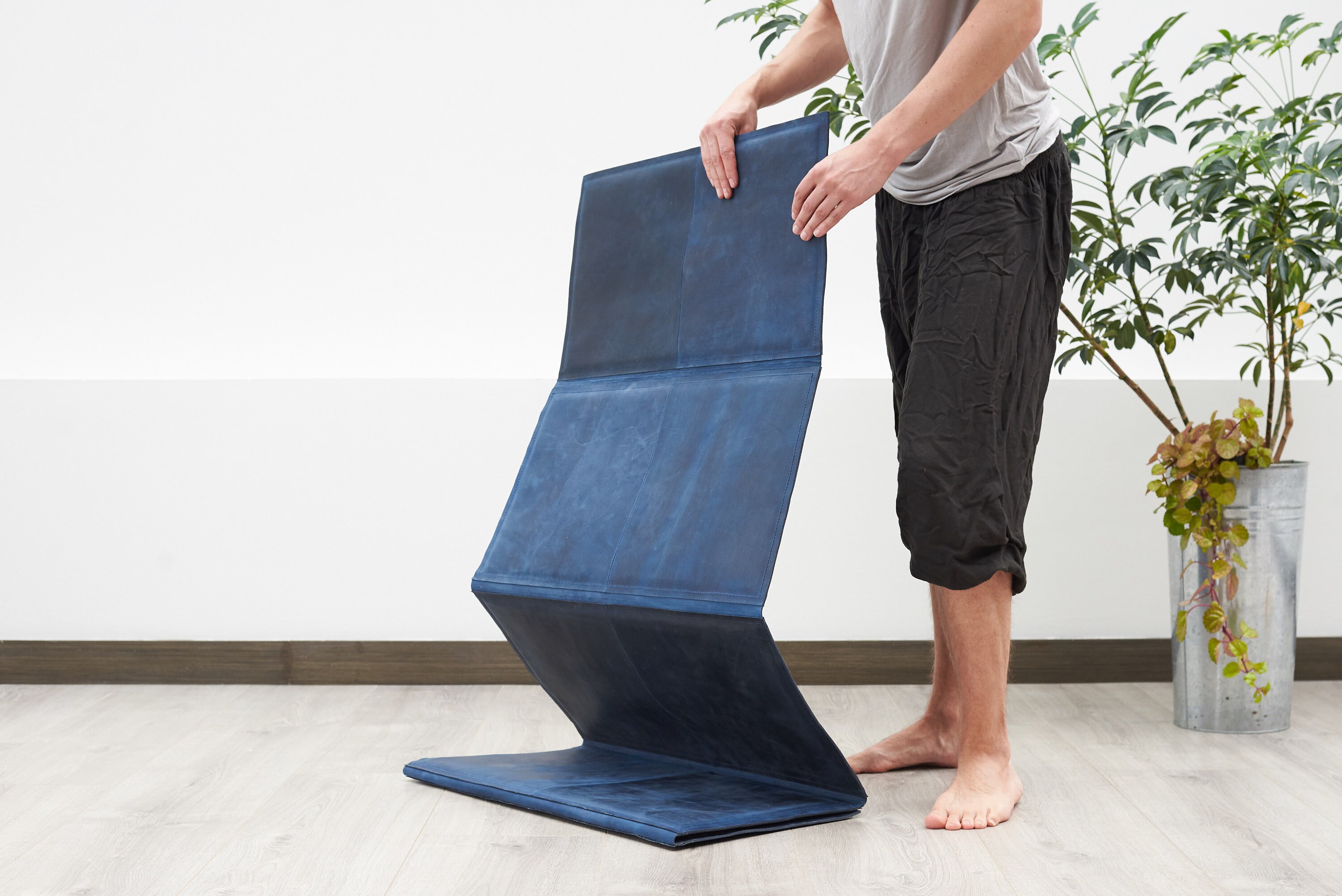 Leather Yoga Mat. Non Slip Foldable. Fitness Natural. Exercise
