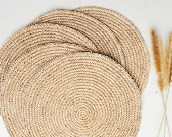 Fique Rattan Round Placemat Set, Boho Placemat, Wedding, Dining, Handwoven Placemats, Dinnerware, Tablecloths, Chargers, Set, Custom Jute